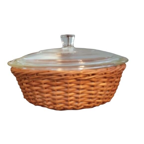 Vintage Glasbake Basketware 2 Quart Casserole And Knob Cover Original Box - Picture 6 of 10